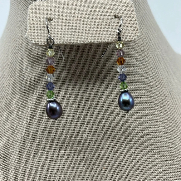 Swarovski Jewelry - Multi-stone Swarovski Crystals and Silver Pearl 925 Drop Earrings